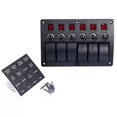 6 Gang Red LED Indicators Rocker & Circuit Breaker Marine Boat Rv Switch Panel • $57.99