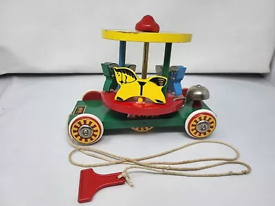 Vintage Wooden BRIO Carousel Horse Merry Go Round Pull Toy Made In Sweden • $24.95