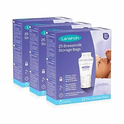 Lansinoh Breast Milk Storage Bags Breastmilk Pouches (3 X 25 Piece Pack) • £17.99