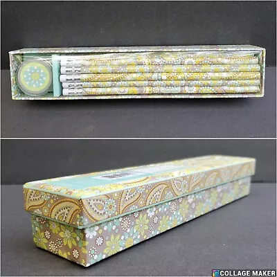 Vera Bradley Pencil Box Set 10 Pencils Lemon Parfait  Sharpener Box 11270 • $7.97