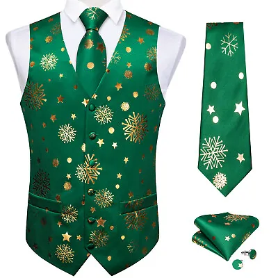 Red Green Mens Waistcoat Dress Vest Suit Bow Tie Hanky Set Christmas Party 3XL • $22.99