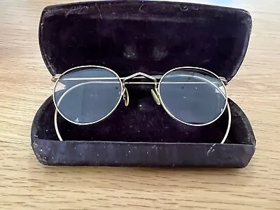 Vintage Round Wire Rim Eyeglasses 12k ??? Gold Filled With Case As-Is | G101 • $45