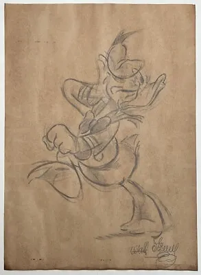 Walt Disney (Handmade) Drawing On Old Paper Signed & Stamped • $109