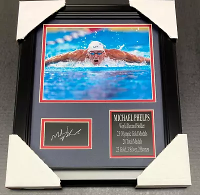 MICHAEL PHELPS 23 GOLD LASER ENGRAVED AUTOGRAPHED PLATE Framed 8x10 Photo • $39.95