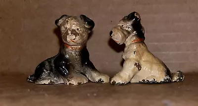 2 Vtg 1920's AIREDALE WELSH TERRIER Dog Figure & Boxer Cold Painted Cast Metal • $32