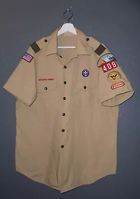 BOY SCOUTS Uniform Shirt BSA #409 Vintage USA Insignia Scout Mens XL • $36.99