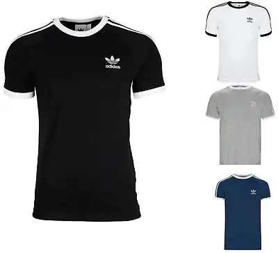 Adidas T Shirt Mens Originals 3 Stripes Cotton Crew Neck Short Sleeve Top • £12.99