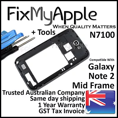 Samsung Galaxy Note 2 N7100 Black Back Bezel Rear Mid Housing Silver Frame Lens • $10.88