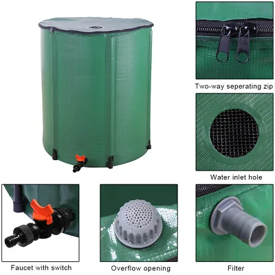 50 Gallon Folding Barrel Outdoor Garden Recycle Water Butt Rain Collector Tank • £28.89