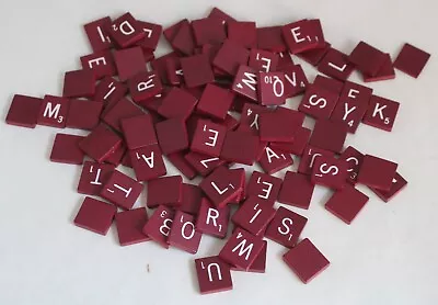 100 Scrabble Tiles Maroon Red Burgundy W White Letters Crafts Replacement • $25.97