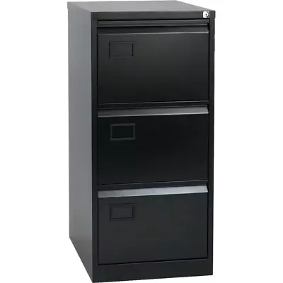 Bisley Metal Home Office Foolscap Black Filing Cabinet AOC3 Lockable Drawers • £239.99