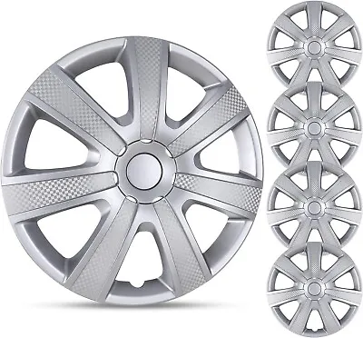 14  Set Of 4 Silver Wheel Covers Snap On Full Hub Caps Fit Tire & Steel Rim Kits • $40.99