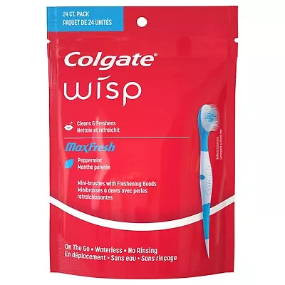 Colgate Wisp Max Fresh 24 MINI BRUSHES W/ FRESHENING BEADS Toothbrush Soft Pick • $11.98