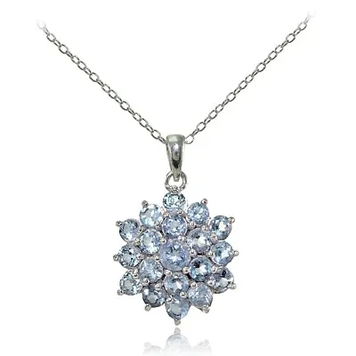 Sterling Silver Blue Topaz Flower Necklace • $29.99