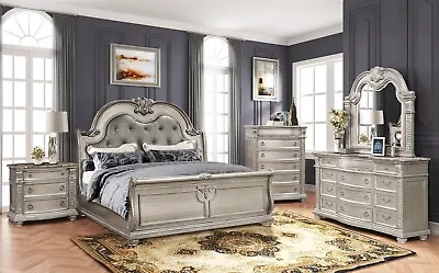 SALE Queen Or King 5PC Antique Gray Master Bedroom Set W/ Marble Top Bed/D/M/N/C • $3549.99