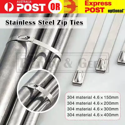 Stainless Steel Cable Ties Metal Self Locking Zip Tie Strap Wrap 150-400mm New • $6.35