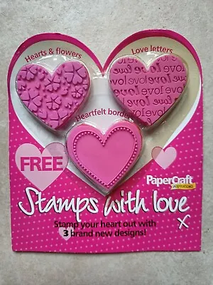 Paper Craft Inspirations Stamps With Love / Hearts 3 Brand New Designs 5 X 5.5cm • £6.50