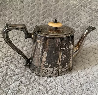 Antique Old Retro Style Silver Metal Teapot With Design Some Rusting Staining • £9.99