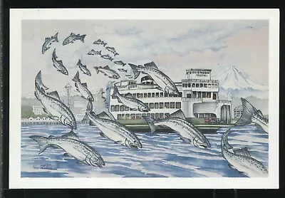 WA Seattle 4x6 LITHO PC 1992 SALMON LANDING FANTASY WSF FERRY By Marjett Schille • £4.55