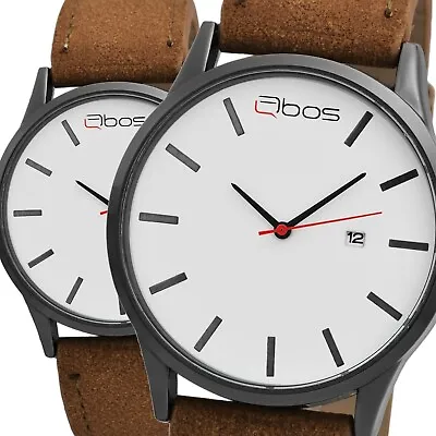 Trendy Qbos Men's Watch White Braun Black Analogue Date Faux Leather • $66.79