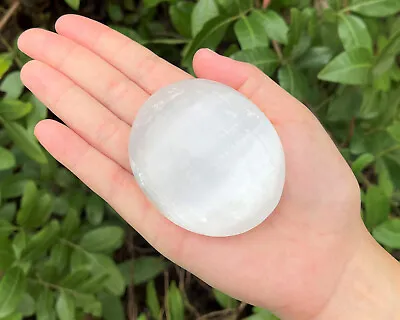 Selenite Palm Worry Stone 2.5  Soap Stone Shape Oval Crystal Gemstone • $7.60