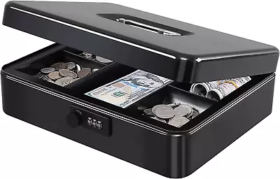 Large Cash Box With Combination Lock Safe Metal Money Box With Money Tray For Se • $25.99