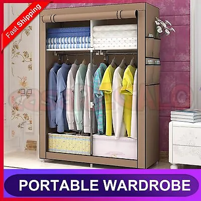 $31.85 • Buy Large Portable Clothes Closet Wardrobe Storage Cabinet Organiser With Shelf