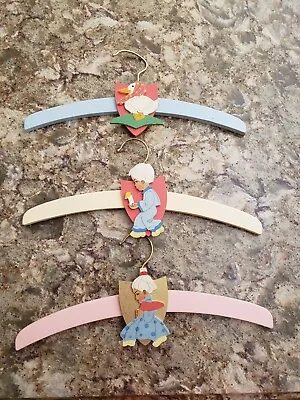 3 VINTAGE Child Assorted Nursery Hand Painted Wooden Clothes Hangers Holland 12  • $26