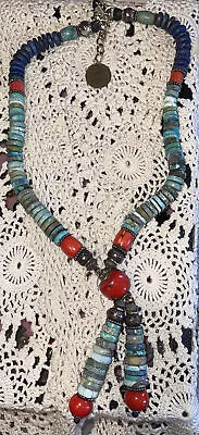 WoW - MASHA ARCHER Red Coral Lapis Turquoise Dangle Necklace 19” Tagged • $399