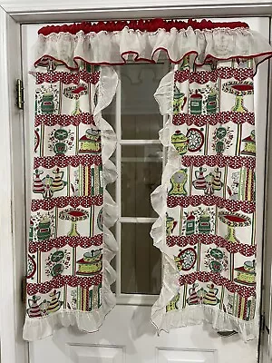 Vintage Kitschy Kitchen Curtain Vivid Red Green And White • $9.99