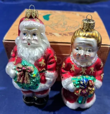 Vintage Fingerhut Santa And Mrs Claus Glass Ornaments In Box 4.5  Tall • $16