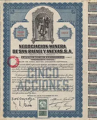 MEXICO SAN RAFAEL MINING COMPANY BOND Stock Certificate 1923  W/COUPONS • $49.99