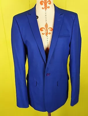 NWOT ASOS Mens 38 R One Button Blazer Dress Jacket Slim Lapel Vented Royal Blue • $54.99