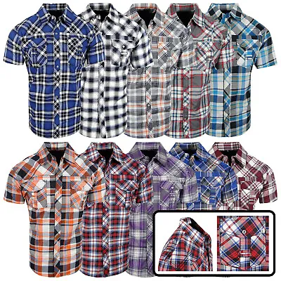Plaid Western Shirt Short Sleeve Men Button Pleated Pocket Shoulder Tab Slim Fit • $19.95