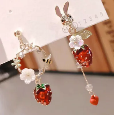 £5.99 • Buy 925 Sterling Silver Bunny Strawberry Rabbit Rose Gold Stud Earrings Womens Girls