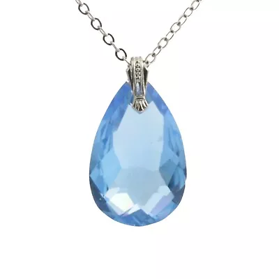 Vintage Czech Silver Chain Necklace Sapphire Blue Teardrop Glass Pendant  • $20