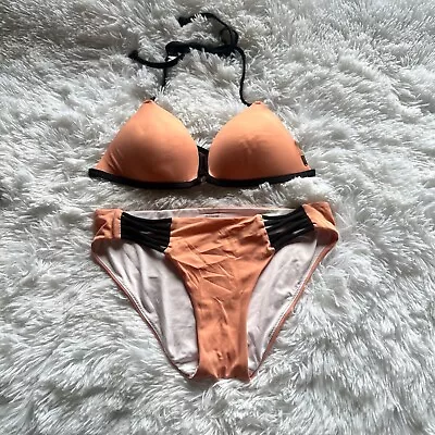 Pink By Victoria's Secret Strappy Triangle Bikini Swimsuit Set Women Small Peach • $19.99