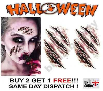 Halloween Zombie Horror Scars Wound Scratch Temporary Tattoos Costume Party • £2.19