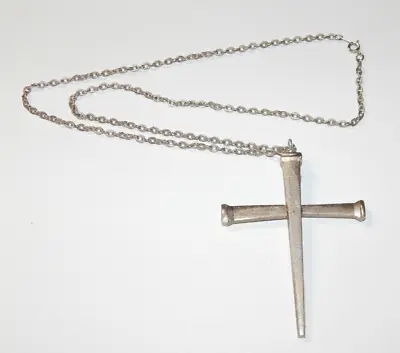 Vintage Cross Crucifix Pendant & Necklace Old Spike Nails Religious Jewelry • $9.99