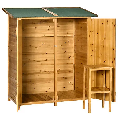 Outsunny Garden Storage Shed Tool Organizer W/ Table 140x75x157cm Natural • £199.99