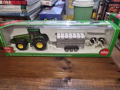 $42.70 • Buy NEW Siku Farmer John Deere Tractor & Livestock Trailer Die Cast Toy Farm 1956