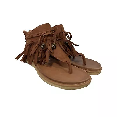Very G I See You Faux Suede Leather Sandals Thong Fringe Womens 9 Brown NEW • $31.49