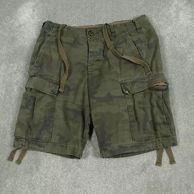 Abercrombie & Fitch Mens Cargo Shorts W32 Green Camouflage Button Fly Drawstring • £29.99