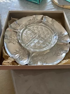 VINTAGE ALUMINUM PLATE/BOWL CHARGER ROSES With A Glass Serving From Yonkers • $10