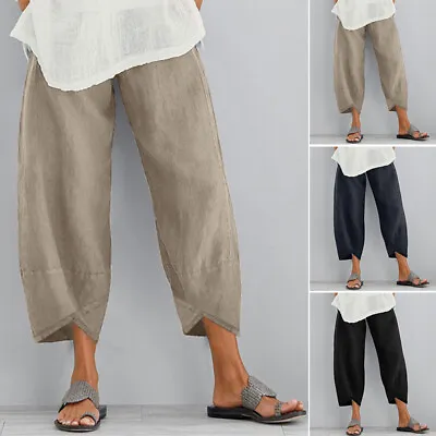 ZANZEA 8-24 Women Elastic Waist Pants Capris Cropped Basic Plain Solid Trousers • $15.66