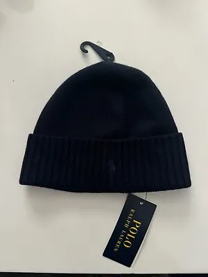 BNWT Navy POLO RALPH LAUREN FOLD OVER MERINO WOOL BEANIE/HAT/CAP 6/16 Year Old • £32.99