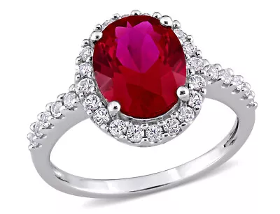 4 3/4 Carat (ctw) Lab-Created Ruby & White Sapphire Halo Ring In 10k Gold • $356.26