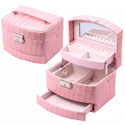 Women Multi-Layer PU Leather Jewelry Box Makeup Organizer Storage Box Portable • $38.84