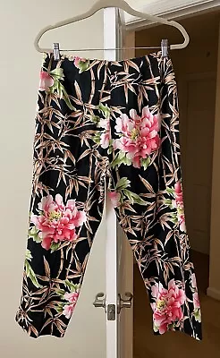 Vintage 90's Russell Kemp Pants Cropped Artsy Pink Floral Tropical Palm 12 Large • $7.87