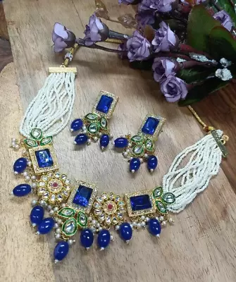 Indian Bollywood Gold Plated Kundan Choker Bridal Necklace Earrings Jewelry Set • $20.89